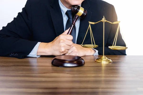 Judge Gavel Justice Lawyers Businessman Suit Lawyer Working Legal Law — Stock Photo, Image