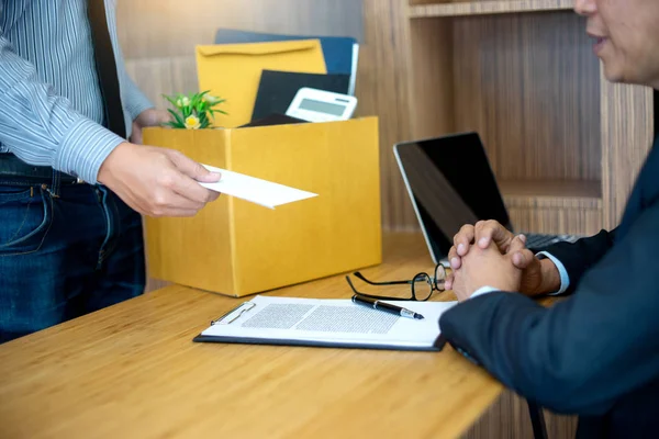 Staff Send White Envelop Boss Dismissed Worker Quit Out Company — Stock Photo, Image