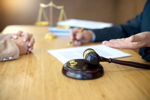lawyer law with gavel balance work with marriage case show ring on the table