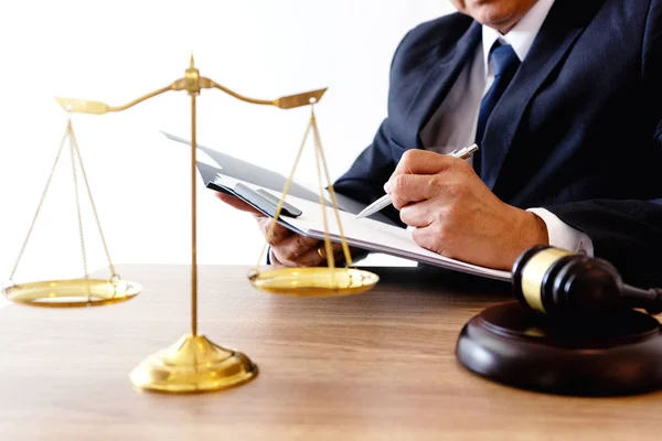 Judge lawyer gavel work in office with  balance — Stock Photo, Image