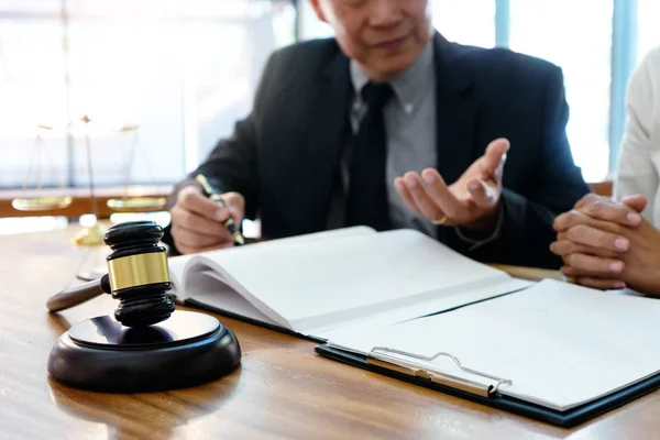 Judge or lawyer talking  with team or client — Stock Photo, Image