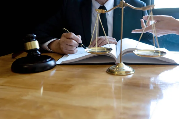 Judge gavel with Justice lawyers having team — Stock Photo, Image