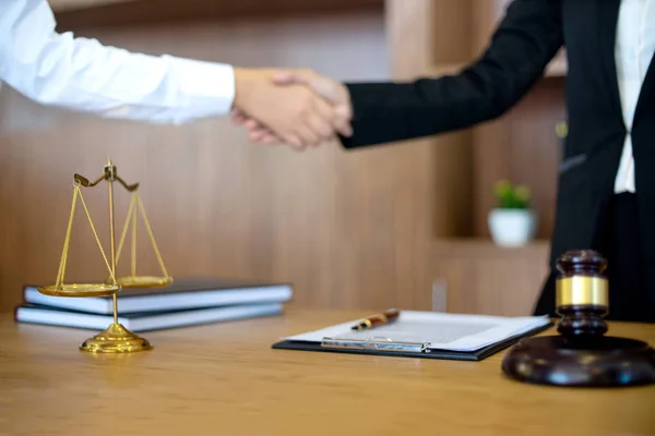 Judge gavel with Justice lawyers having meeting with team — Stock Photo, Image