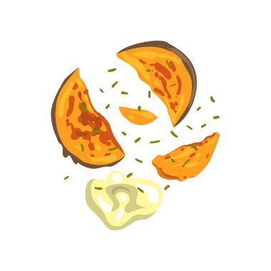 Kızarmış patates dilimleri baharatlar ile beyaz bir arka plan üzerinde illüstrasyon vektör