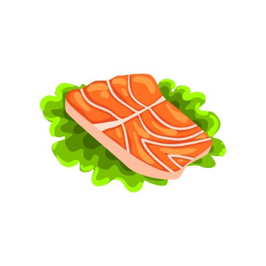 Fileto taze kırmızı somon balık, deniz ürünleri ürün vektör çizim beyaz bir arka plan