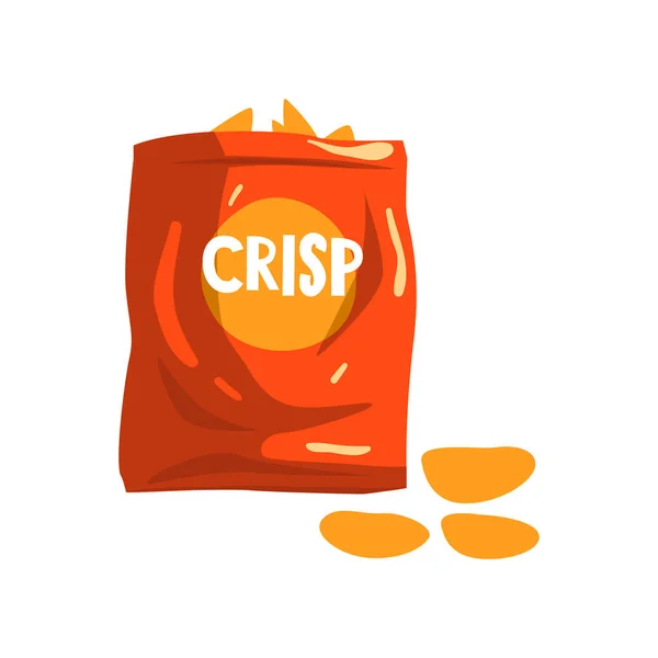 Red bag package of crisp potato chips snacks vector Illustration on a white background — Stock Vector