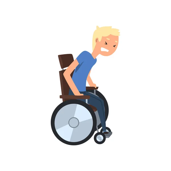 Disabled man trying to get up from wheelchair, rehabilitation of disabled people concept vector Illustration on a white background — Stock Vector