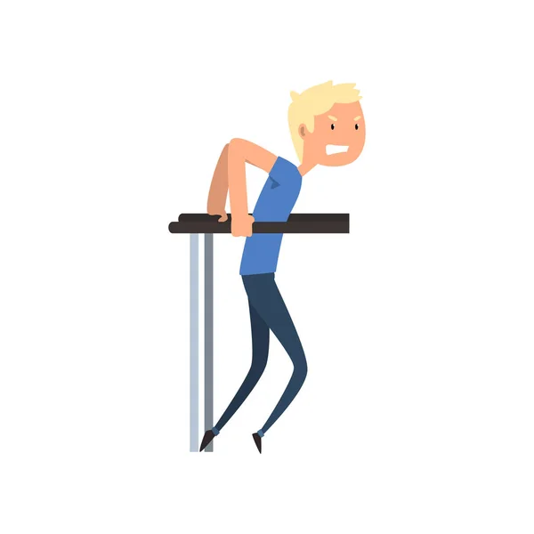 Disabled man exercising on uneven bar, medical rehabilitation, remedial gymnastics vector Illustration on a white background. — Stock Vector