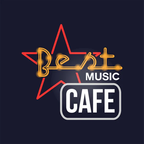 Best music cafe retro neon sign, vintage bright glowing signboard, light banner vector Illustration — Stock Vector