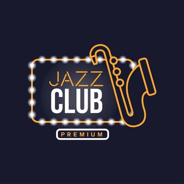 Jazz club insegna al neon, vintage luminoso cartello luminoso, luce banner vettore Illustrazione — Vettoriale Stock