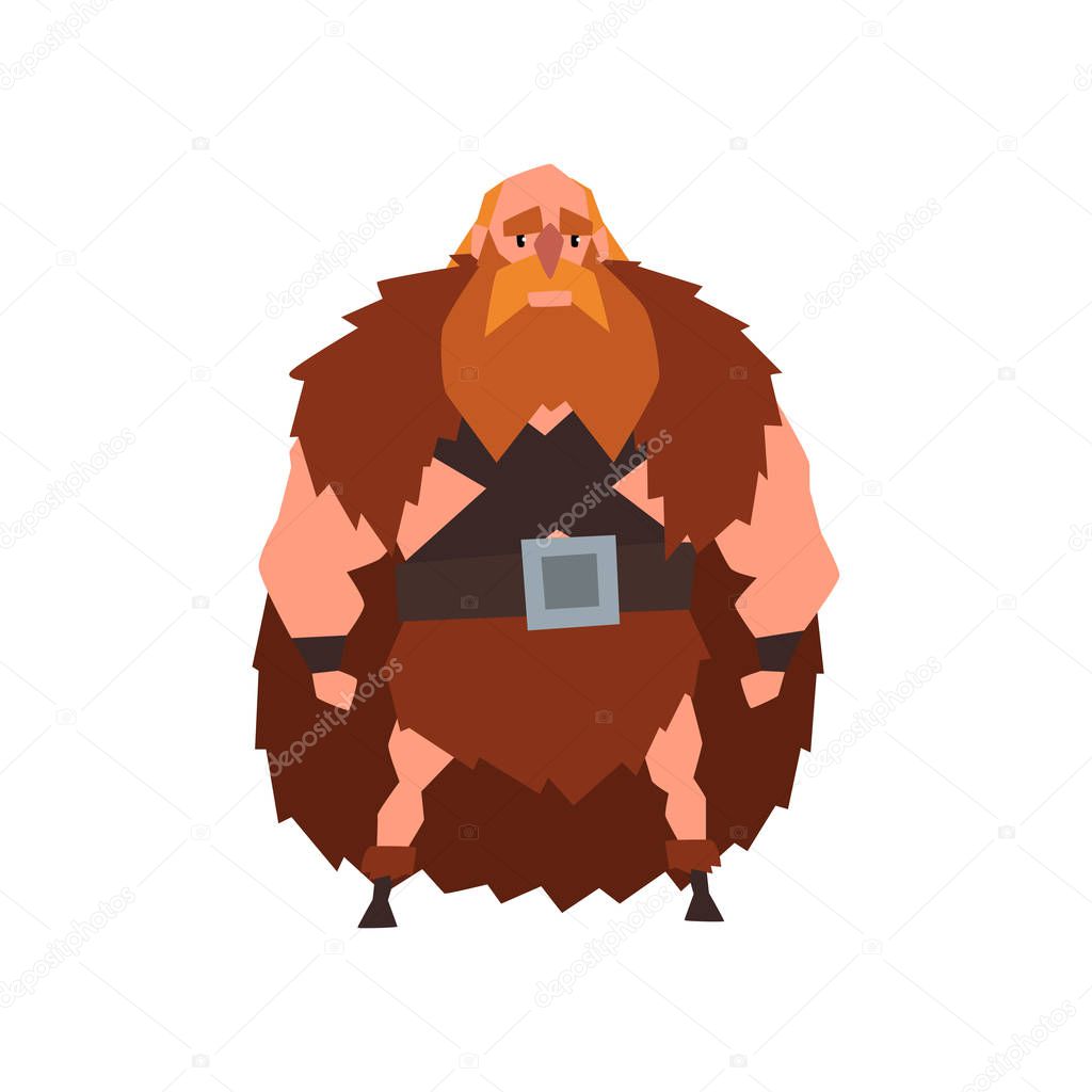 Viking warrior character in animal skin cape vector Illustration on a white background
