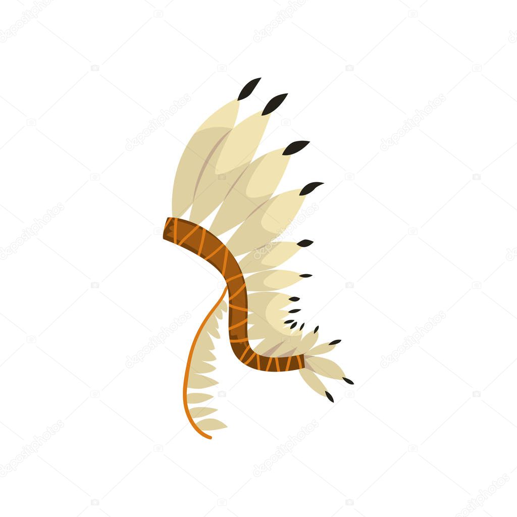 Native American indian headdress with feathers vector Illustration isolated on a white background.