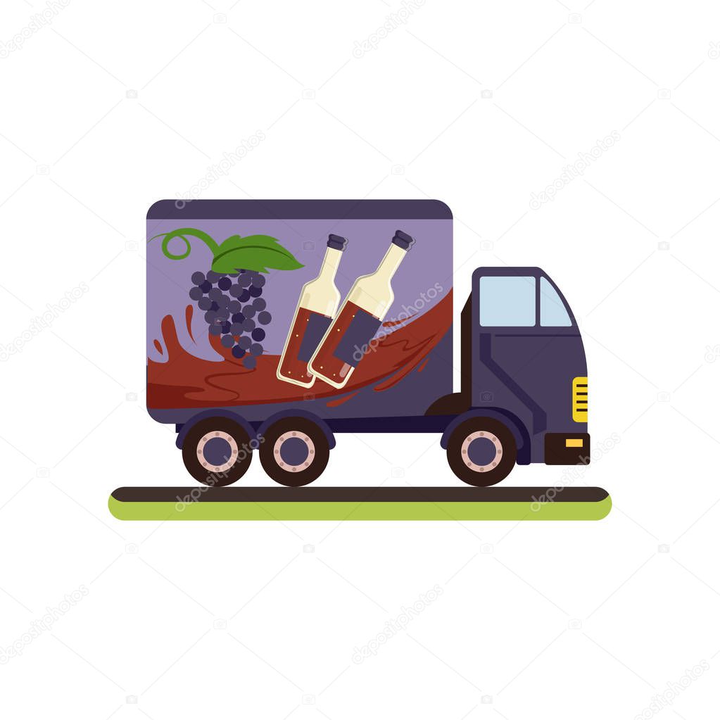 Wine delivery service truck vector Illustration on a white background