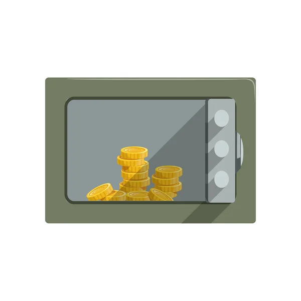 Safe box with golden coins, safety business box cash secure protection concept vector Illustration — Stock Vector