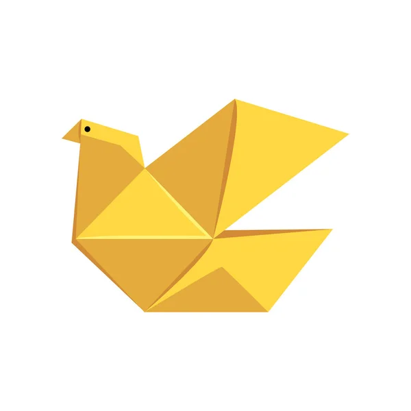 Yellow pigeon bird made of paper in origami technique vector Illustration on a white background — Stock Vector