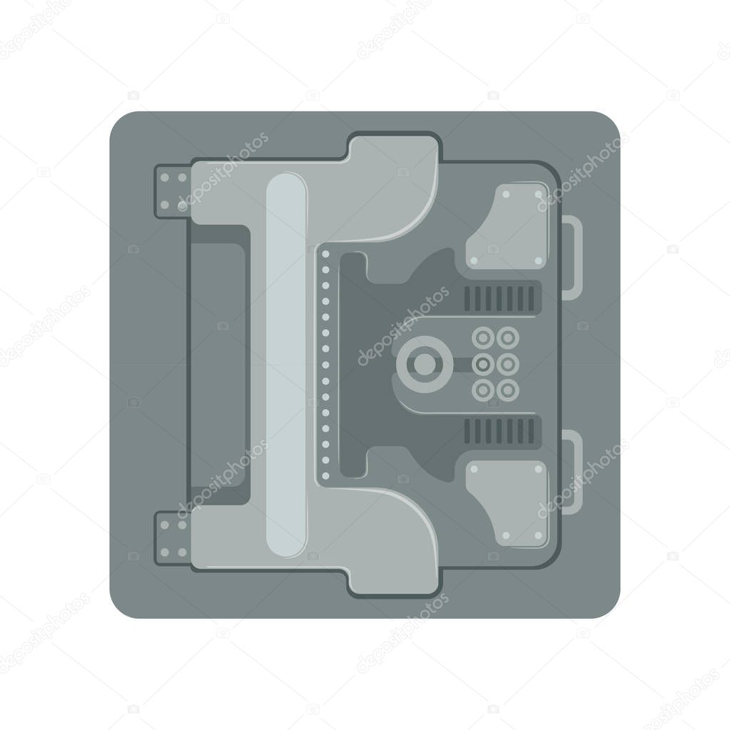 Safe metal armored box with a mechanical combination lock, safety business box cash secure protection concept vector Illustration isolated on a white background.