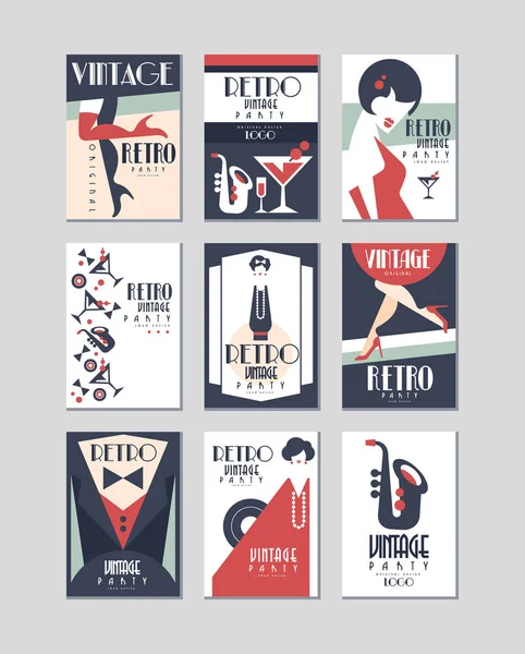 Vintage parti poster seti, retro stil tasarlamak vektör çizimler