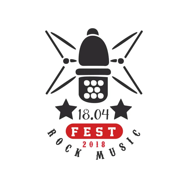 Rock music fest. logo, 18.04, black and red festival poster with vintage microphone vector Illustration on a white background — Stock Vector