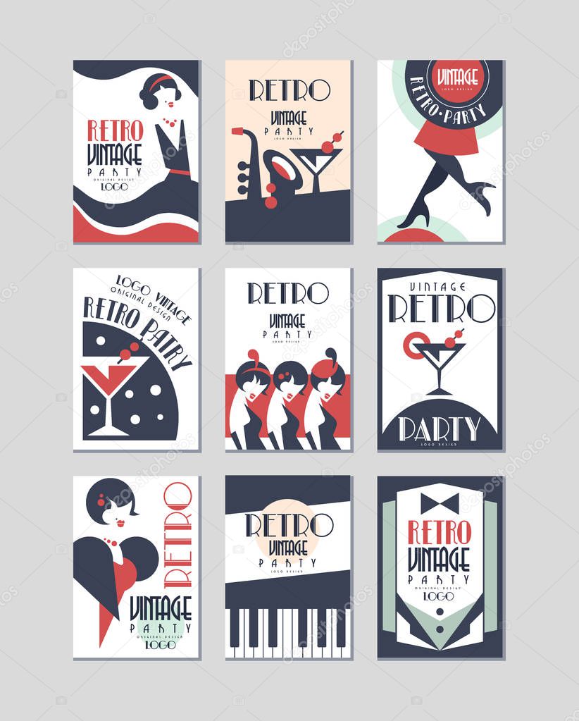 Vintage party logo design, retro style poster vector Illustrations