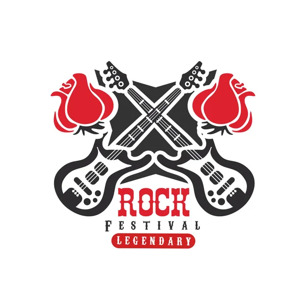 Rock festival logo, design element with electric guitars can be used for poster, banner, flyer, print or stamp vector Illustration on a white background — Stock Vector