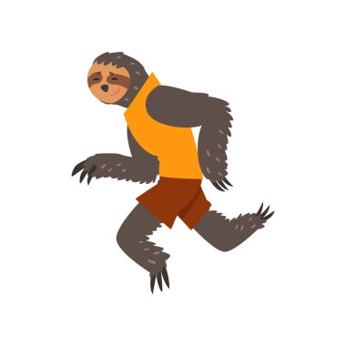 Lemur spor düzgün çalışan, komik sportif vahşi hayvan karakter beyaz bir arka plan üzerinde spor vektör çizim yapıyor