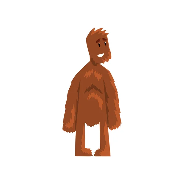 Divertente amichevole sorriso bigfoot creatura mitica personaggio dei cartoni animati vettore Illustrazione su uno sfondo bianco — Vettoriale Stock