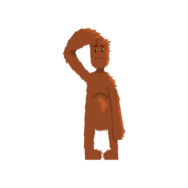 Αστεία bigfoot στραμμένο στην απόσταση, μυθικό πλάσμα καρτούν χαρακτήρα διανυσματικά εικονογράφηση σε λευκό φόντο — Διανυσματικό Αρχείο