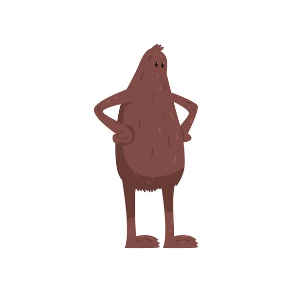 Bigfoot staande met handen op haar taille, mythisch wezen cartoon karakter vector illustratie op een witte achtergrond — Stockvector