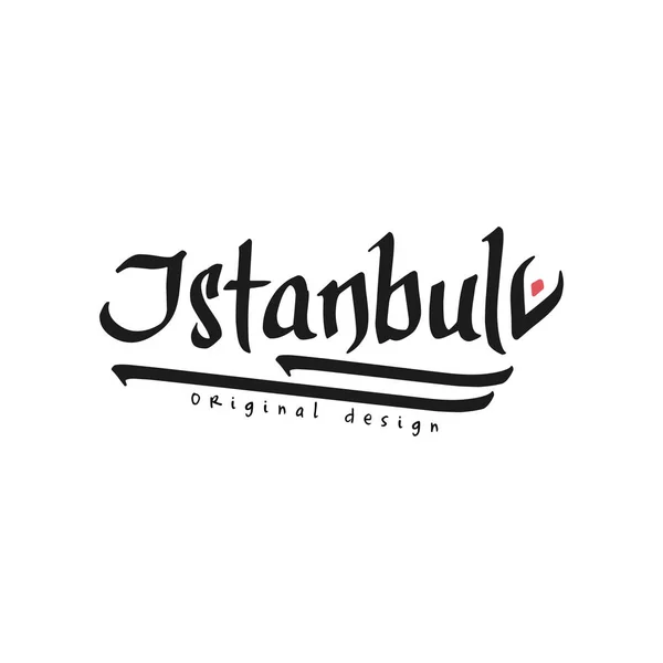 Istanbul şehir adını, siyah mürekkep el yazılı kitabe, afiş, poster, afiş, kart, logo için tasarım Tipografi vektör çizim etiketi — Stok Vektör