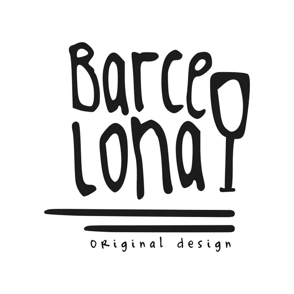Barselona şehir adı, özgün tasarım, siyah mürekkep el yazılı yazıt, afiş, poster, afiş, kart, logo için tasarım Tipografi vektör çizim etiketi — Stok Vektör