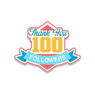 Teşekkür ederim 100 takipçileri numaraları, sosyal ağlar, çok sayıda arkadaş ve aboneleri kutluyor Kullanıcı için şablon üzerinde beyaz bir arka plan illüstrasyon vektör