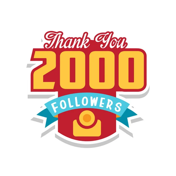 Děkuji 2000 následovníky čísla, šablona pro sociální sítě, uživatel slaví velké množství přátel a předplatitelé vektorové ilustrace na bílém pozadí — Stockový vektor