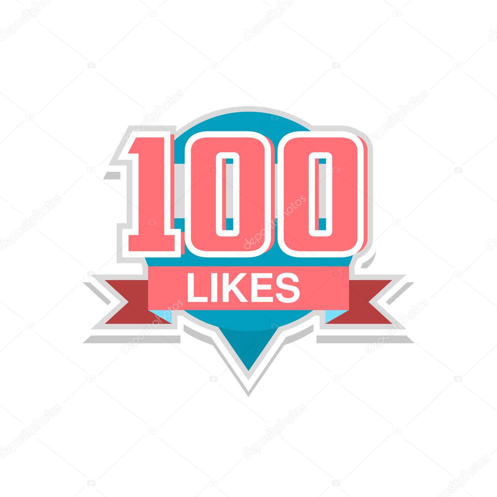 Thank you 100 likes, template for social media networks, thanks for net friends likes vector Illustration isolated on a white background.