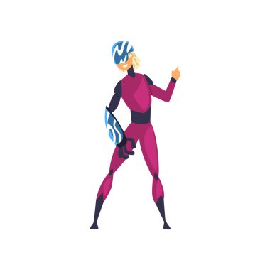 Adam biyonik protez, futuristik mekanizması teknoloji kavramı vektör çizim beyaz bir arka plan ile fütüristik giyim