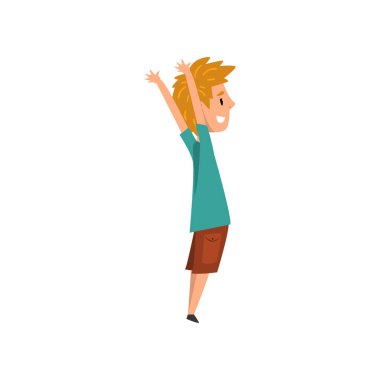 Eller, etkin sağlıklı yaşam kavramı karikatür vektör çizim beyaz bir arka plan yetiştirme ile fitness egzersiz yapan genç erkek