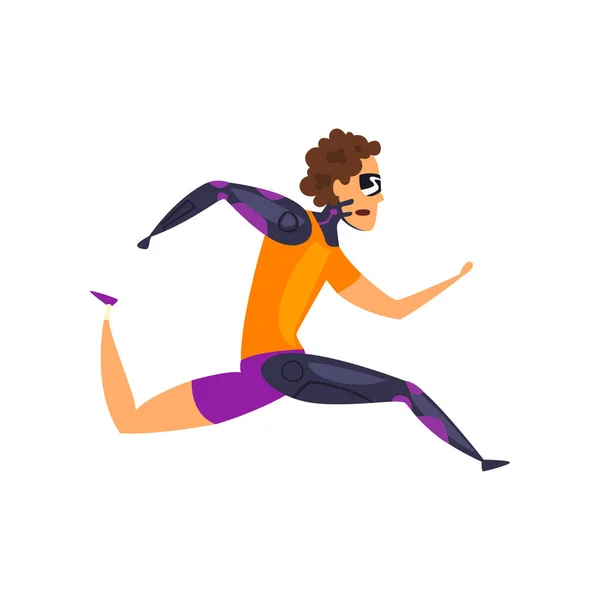 Man in futuristic clothing running, technology of the future in sports vector Illustration on a white background — Stock Vector