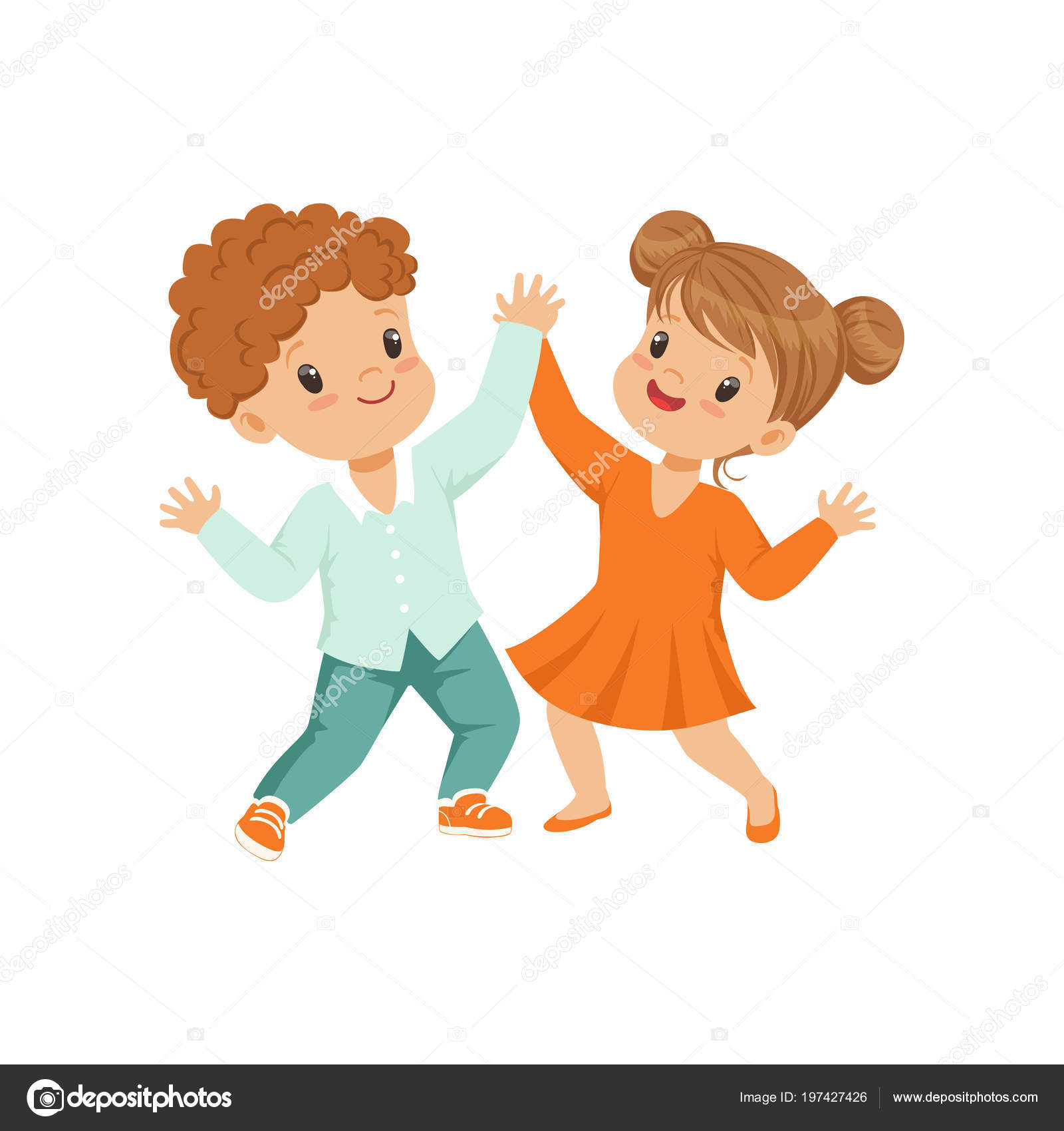 Cute Little Boy And Girl Dancing Holding Hands Vector Illustration On A White Background Stock Vector Image By C Topvectors