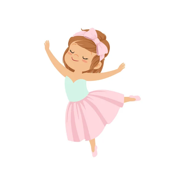 Linda bailarina en vestido rosa vector de baile Ilustración sobre un fondo blanco — Vector de stock