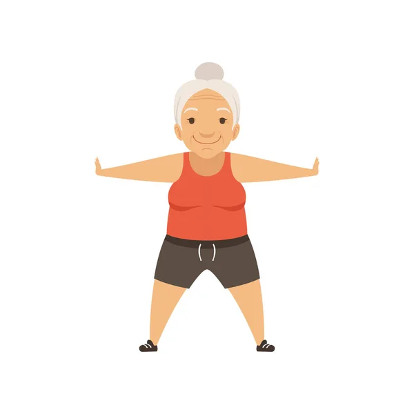 灰色资深妇女角色做早操或治疗体操, 活跃和健康生活方式媒介例证在白色背景下 — 图库矢量图片