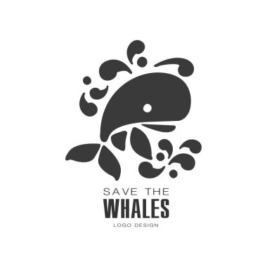 Logo tasarımı, vahşi hayvan siyah beyaz işareti vektör çizimler beyaz bir arka plan üzerinde korunması balinaları kurtarmak
