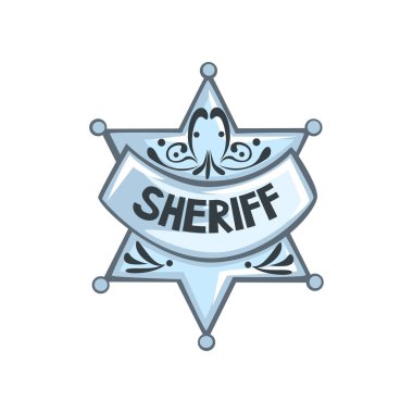 Gümüş Şerif yıldızlı rozet vektör çizim beyaz bir arka plan