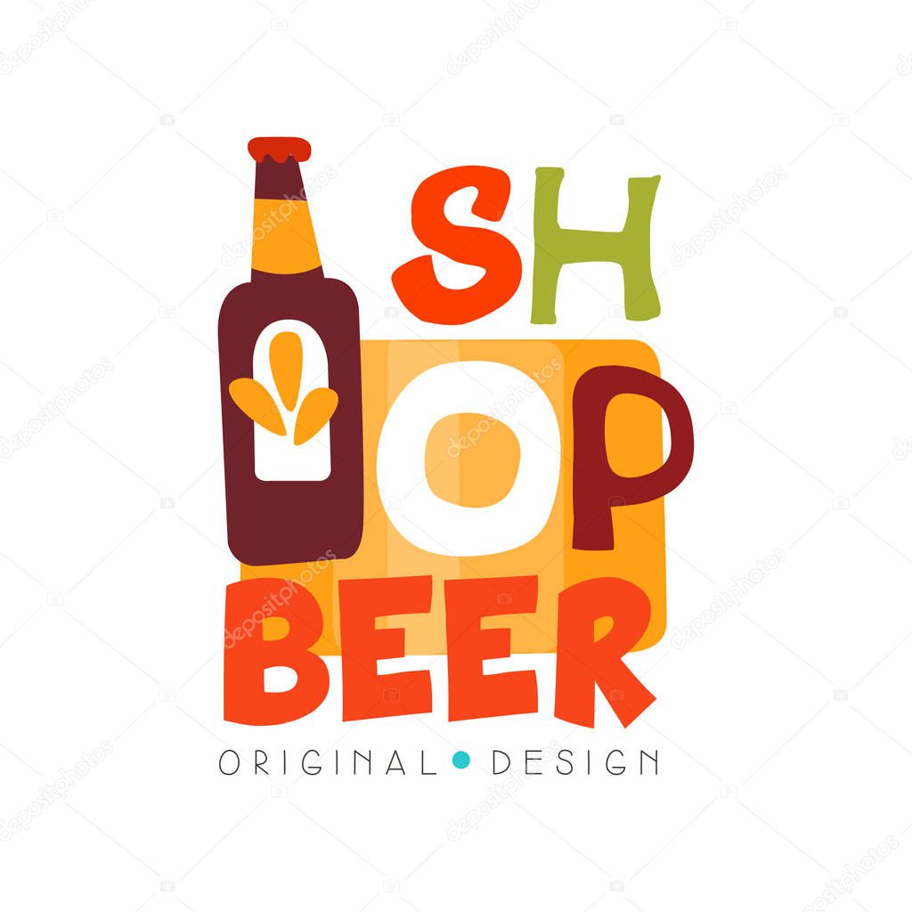 Beer shop logo design template, beer house, bar, pub, brewing company badge vector Illustration on a white background