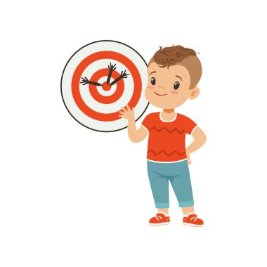 Sevimli çocuk Dart, oynayan çocuklar fiziksel aktivite kavramı vektör çizim beyaz bir arka plan