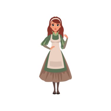 Ortaçağ hizmetçi karakteri geleneksel kıyafet vektör çizim beyaz bir arka plan üzerinde