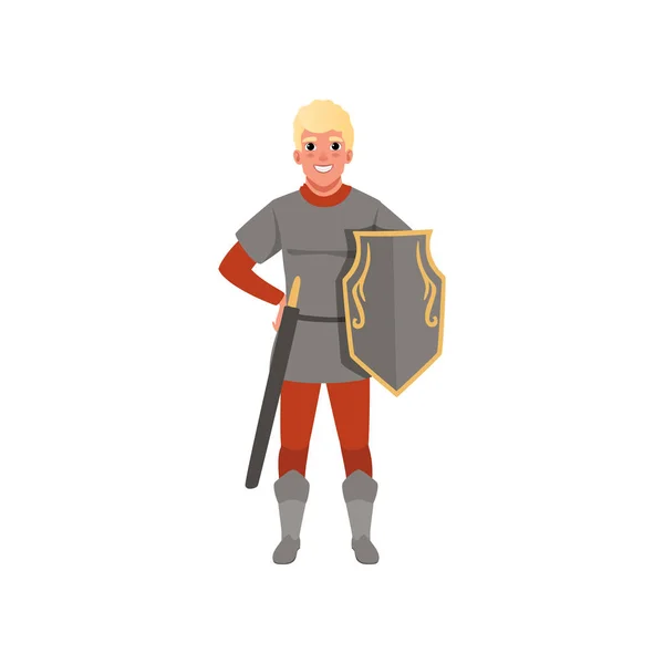 Medieval warrior character with shield and sword vector Illustration on a white background — Stock Vector