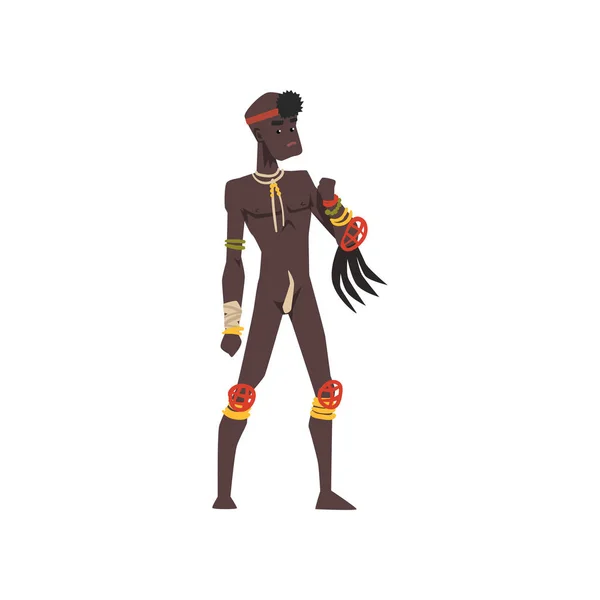 Hombre negro nativo del vector de la tribu africana Ilustración sobre fondo blanco — Vector de stock