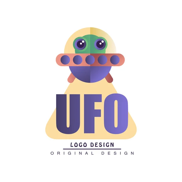 Ufo logo original design, badge with alien spaceship vector Illustration on a white background — Stock Vector