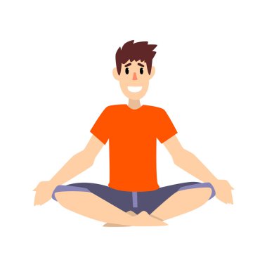 Lotus poz, Genç adam pratik yoga oturan adam beyaz bir arka plan üzerinde illüstrasyon vektör