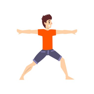 Virbhadrasana adam poz, Genç adam beyaz bir arka plan üzerinde yoga vektör çizim pratik