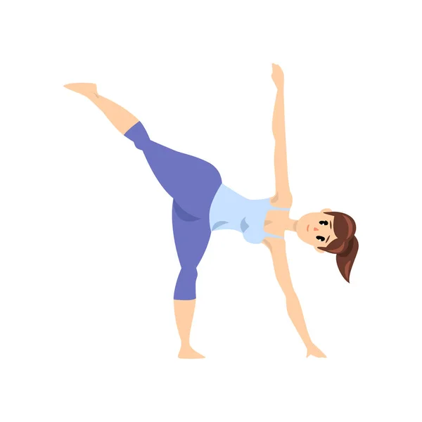 Bella donna in piedi in posa chandrasana yoga, ragazza che pratica yoga vettore Illustrazione su uno sfondo bianco — Vettoriale Stock